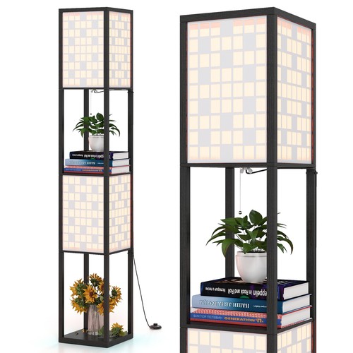 Light floor lamp with wooden - floor,