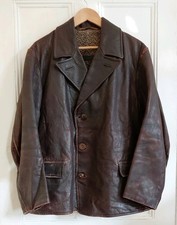 Genuine Vintage Swedish 40s Goatskin Leather Motorcycle Wool Lined Jacket 44"