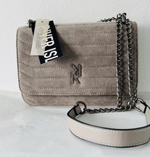River Island grey/taupe Seude Quilted Chain Shoulder Crossbody Bag New tagged