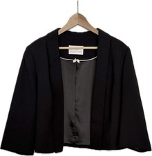 Ladies Jacques Vert Cropped Jacket Size 22 Black 3/4 Sleeve Open Front BNWOT