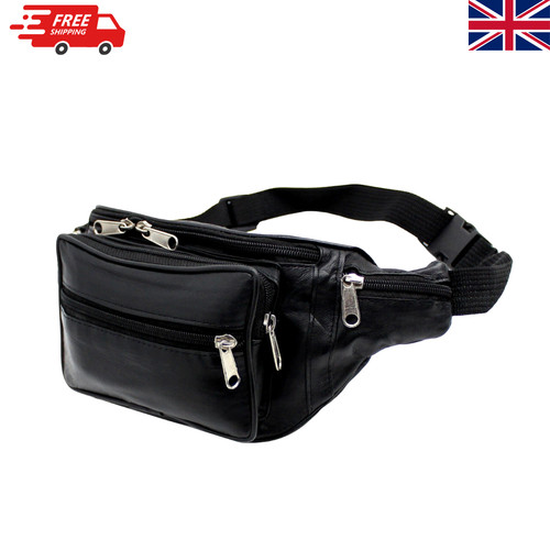 Large leather bum bag black - large,