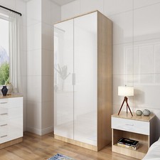 2 Door Wardrobe with Mirror High Gloss Large Storage 5 Colors Cupboard Furniture