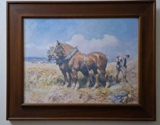 2 Horses & Farmer, 51cm x 41cm, by L. Kemp-Welch, Signed & Framed, Next day Del