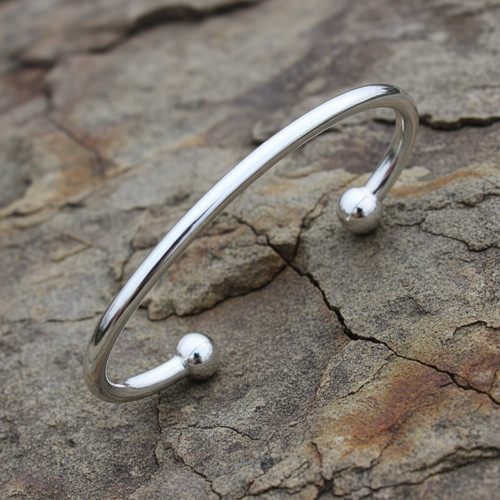 Sterling silver torque bangle - silver,