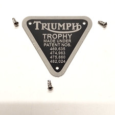 Triumph Trophy TR5 TR6 Aluminium Timing Cover Patent Plate c/w 3 Rivets E4016