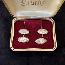 Antique 1899 Sterling Silver Floral Design Cufflinks Marked Chester J R Griffin