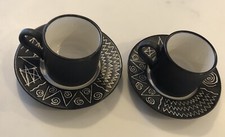 Set of 2 vintage Scraffito Coffee Espresso Cups & Saucers from Habitat Japan