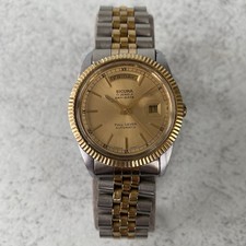 Vintage Sicura Automatic Two Tone Day Date 17J Swiss Made Watch