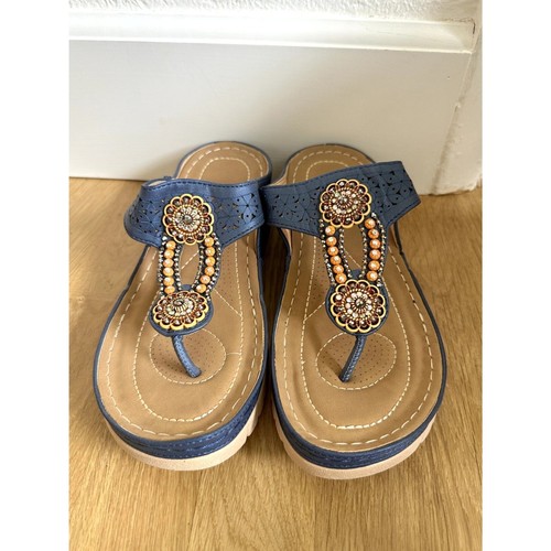 Blue beaded sequin sandals - beaded,