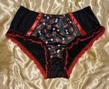 Silky Stretchy Satin Floral Cherry Print Panties Knickers Sissy CD TV L 12-14 