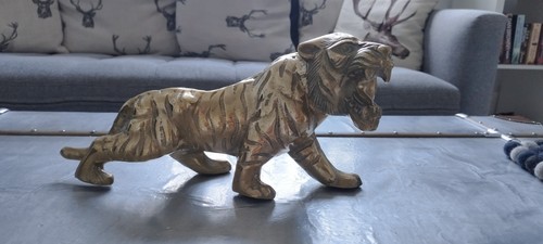 Vintage brass large tiger - brass,