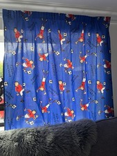 PAIR BLUE CURTAINS BOYS ROOM FOOTBALL CRAZY EACH 168cm W X 178cm D approx