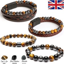 Tiger Eye Natural Stone Black Obsidian Hematite Beads Bracelets Men Women Gift