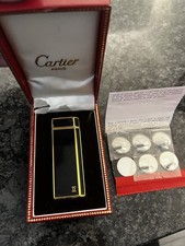 Vintage Gold Plated Cartier Lighter With Original Packaging And Spare Flints