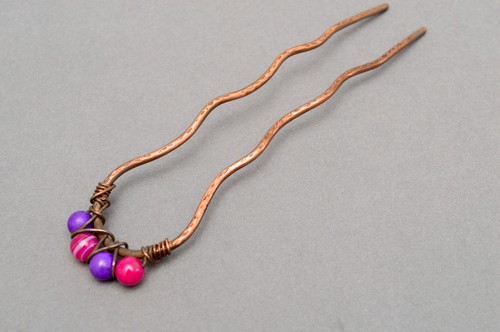 Antique copper hair fork - copper, with