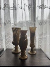 3 Vintage Marble Onyx natural stone heavyweight vases