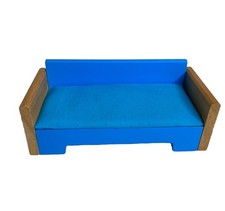 Wooden Sofa Lounge Chair Dolls House Furniture 22cm Wide 8.5cm High Blue Brown