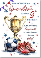 Doodlecards Grandson 9th Birthday Card Age 9 Footballer's Trophy