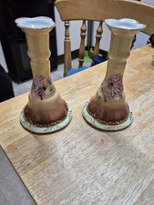 Beautiful Vintage Hand Painted Porcelain Floral Pair of Candlesticks
