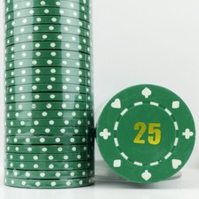 100 x Budget Suited Foil Numbered Green 25, 11.5g ABS Poker Chips - END OF LINE
