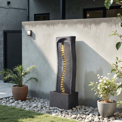 Outdoor water fountain rock - water,