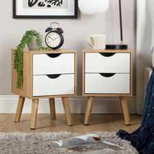 Bedside Cabinet Oak White 2 Drawer Bedroom Side Table for Storage Seconds