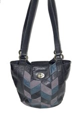 Vintage Hotter Soft Leather Shoulder/Tote Bag, Geometric Patchwork Pattern