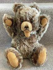 Small Antique Vintage Hermann Zotty Mohair Teddy Bear W/ Label & Squeaker 1950s