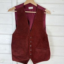 BHS Waistcoat Mens Medium Red Suede Leather Smart Formal Occasion Retro Vintage