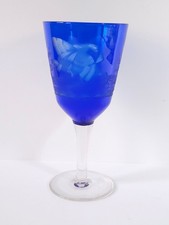 Blue Engraved Glass Goblet