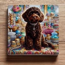 Luxury Chocolate Cockapoo Ceramic Coaster –Glossy Finish with Cork Back