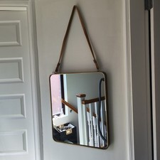 Vintage Art Deco style metal edge Hanging Mirror Rectangle On rope
