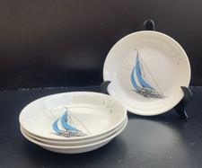Palissy Blue Regatta  Soup Cereal Bowls x 4 Art Pottery 1950s Vintage Collectors