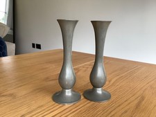 Pair of cast pewter candlesticks 7 inches tall, antique, vintage. Crown and Rose