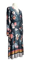 Monsoon "Shanie" Midi Tea Dress Faux Wrap Blue Floral Size 12