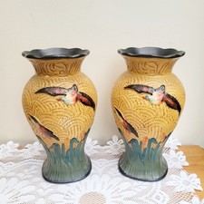 Sylvac  Wild Ducks Pair of Vases 799 Cellulose Hand Painted c1930s