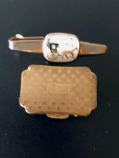 Vintage Stratton Gold Metal Pill Box + Enamelled Tie Pin