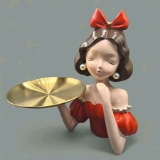 Modern Creative Girl Resin Display Figure Holding A Tray Ideal For Keys, Storage