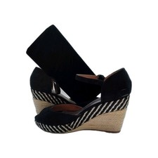 BHS Vintage Velvet Suede Black Clutch Bag | Monsoon Black Striped Wedged Shoes