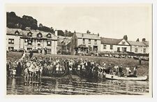 Salmon Fishing at Shaldon boat nets people houses etc postcard Teignmouth Devon