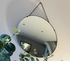Vintage Frameless Round Convex Wall Mirror 40cm Diameter With Hanging Chain