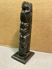 1943 Northwest Coast Native Haida Carved Argillite 3-fig Totem Pole Signed DMF