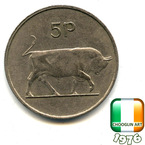 Irish 1976 five pence 5p - an,