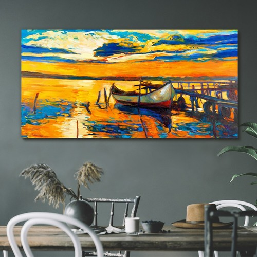 Painting sea port boat - port, sky