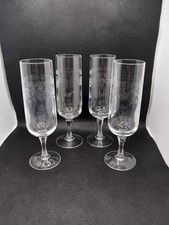 Vintage etched crystal champagne flutes. Set Of 4 Floral