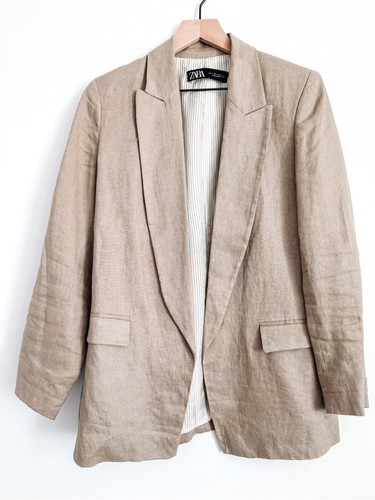 Zara tan blazer linen open - zara,