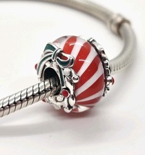 🩷 Candy Cane Stripe Glass Murano Bead Charm Genuine S925 Silver 🩷 