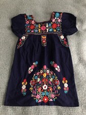 Mexican Hand Embroidered Navy Tunic Dress, Size M