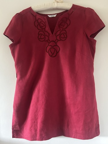 Red linen tunic top - linen,