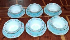 RARE 1912 Vintage Limoges Handleless Teacup & Saucer Pink Floral Set of 6 SIGNED